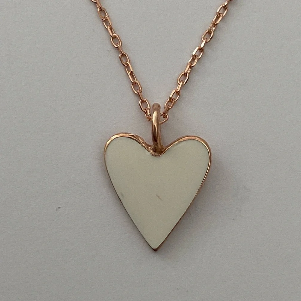925 Silver white enamel heart love necklace 14k rose gold plated